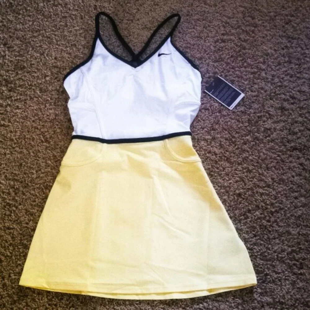 NWT NIKE Maria Sharapova Tennis Dress w/ Bra Skirt yellow white S Small - Picture 9 of 14